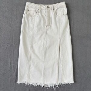 We The Free Denim Skirt Women 26 Ivory Raw Hem Front Slit Y2K‎ Festival